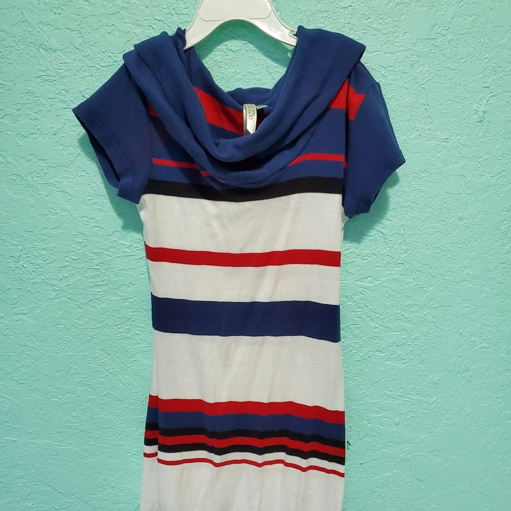 RazzleDazzle Striped Cowl Neck Tunic Top